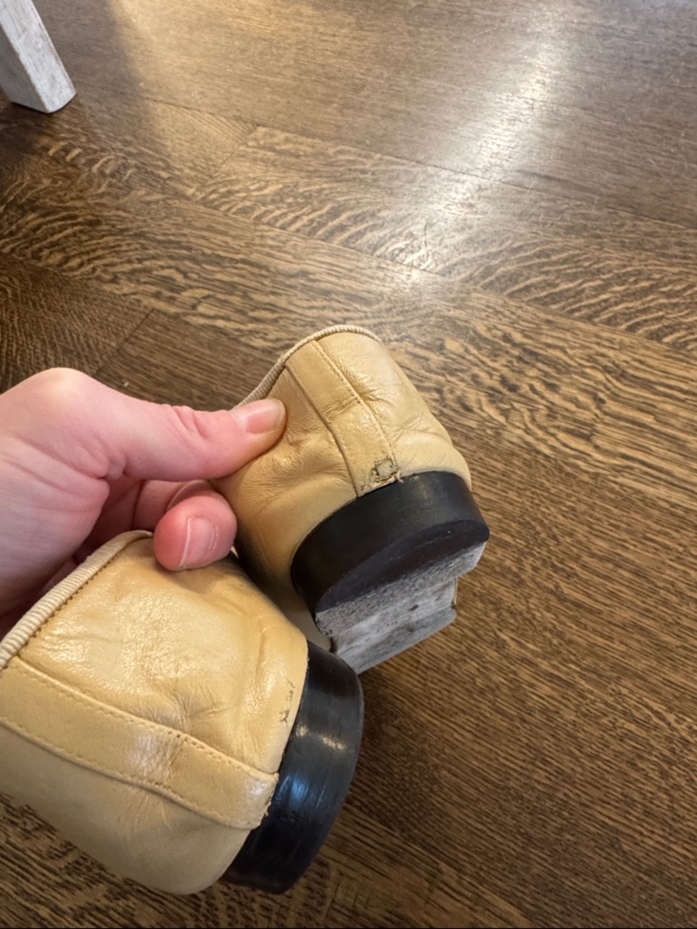 Chanel Beige and Black Two-Tone Leather Ballet Flats - Picture 6 of 7